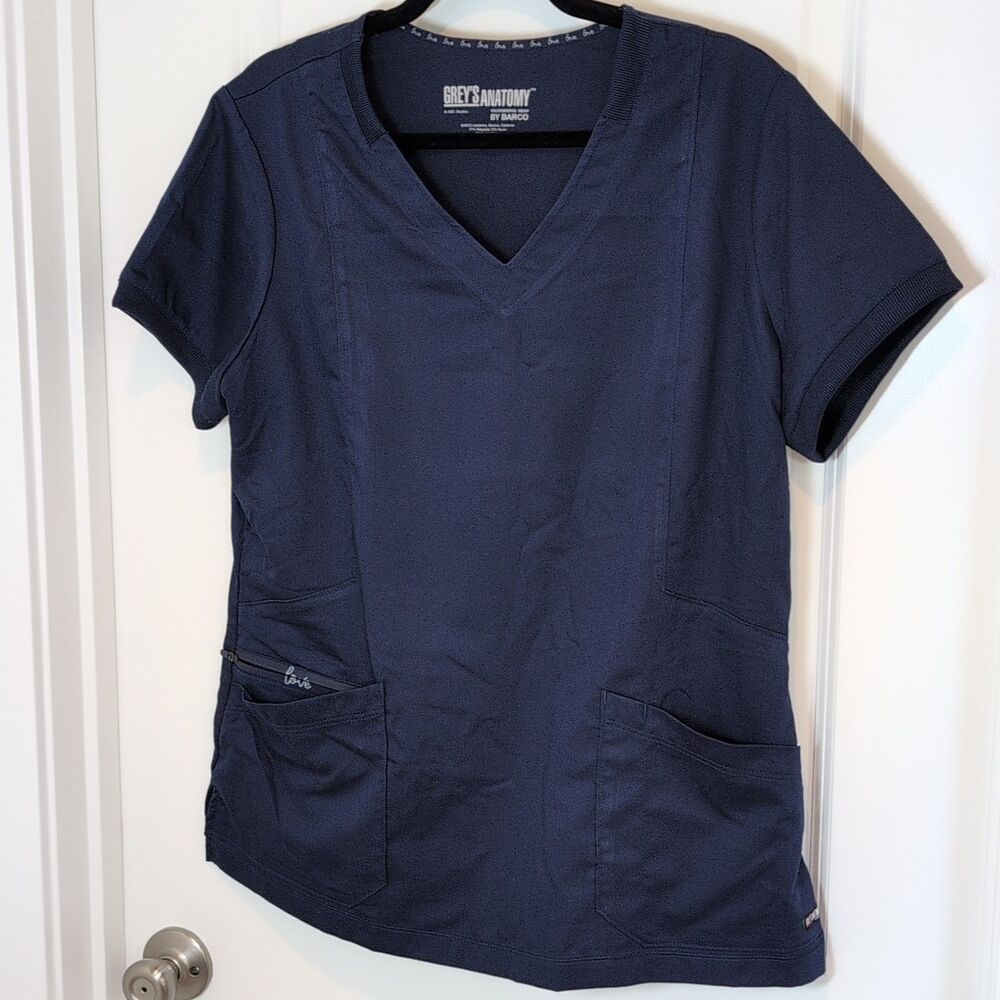 Grey's Anatomy by Barco Women's Navy Blue Solid Scrub Top Size L RN 50681